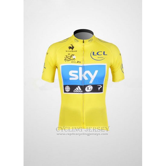 2012 Cycling Jersey Sky Lider Sky Blue and Yellow Short Sleeve and Bib Short